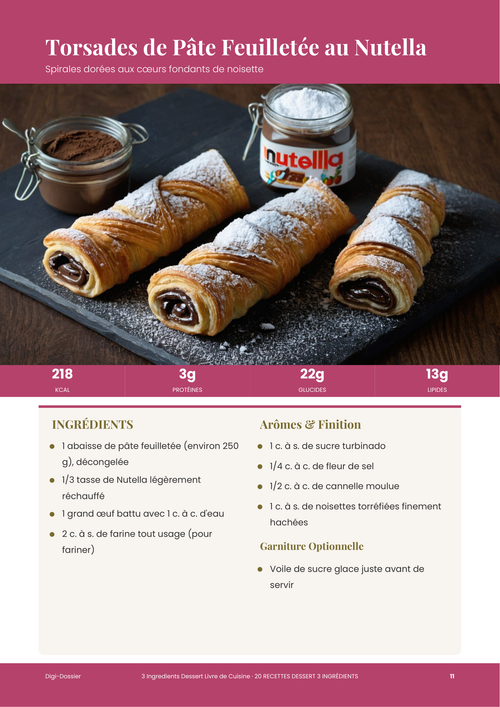 Exemple de page de recette &mdash; Torsades de Pâte Feuilletée au Nutella (Dessert Facile à 3 Ingrédients)