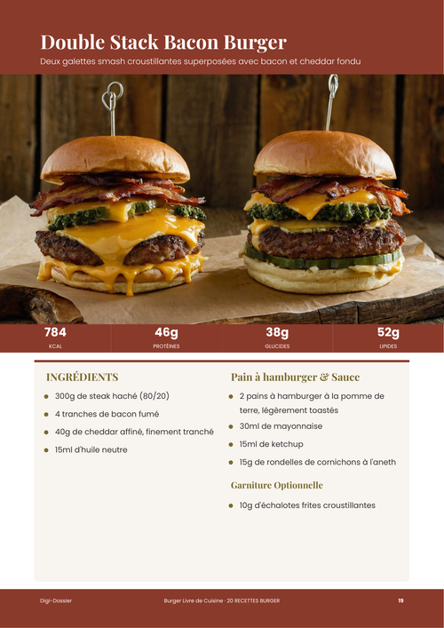 Exemple de page de recette &mdash; Double Stack Bacon Burger (Recette Smash Burger Croustillant)