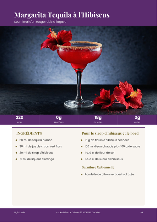 Exemple de page de recette &mdash; Margarita Tequila à l'Hibiscus (Sour floral d'un rouge rubis à l'agave)