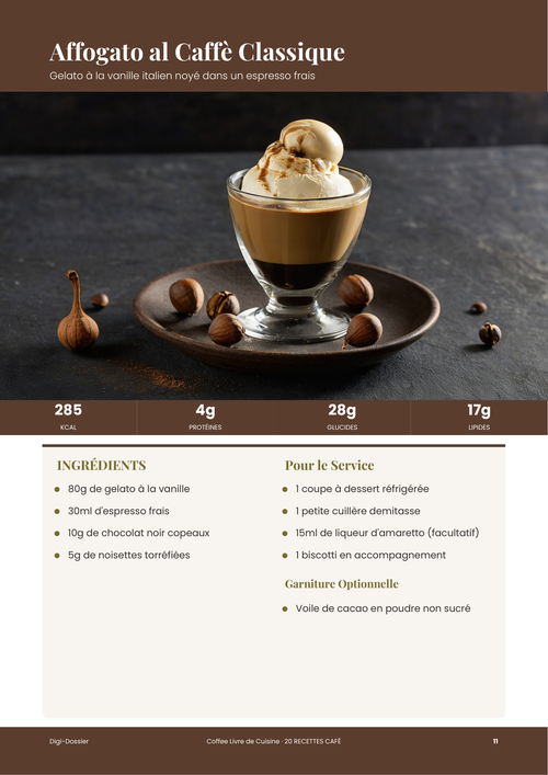 Exemple de page de recette &mdash; Affogato al Caffe classique (espresso sur gelato)