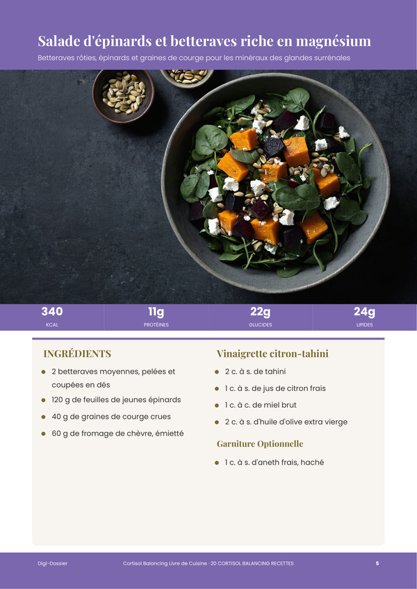 Exemple de page de recette &mdash; Livre de recettes Équilibre du Cortisol