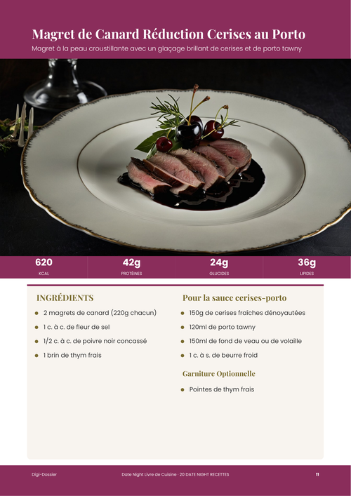 Exemple de page de recette &mdash; Magret de Canard, Réduction Cerises au Porto (Plat de Fête à Deux)