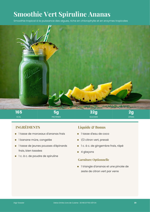 Exemple de page de recette &mdash; Smoothie Vert Spiruline Ananas (Recette Détox Tropicale)