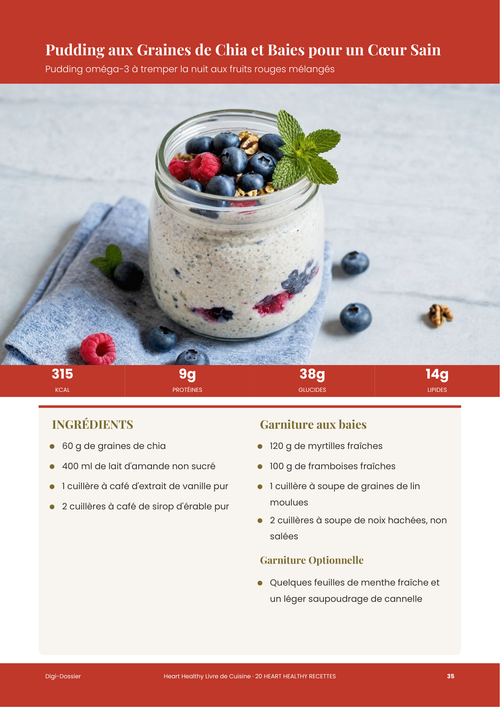 Exemple de page de recette &mdash; Pudding aux Graines de Chia et Baies pour un Cœur Sain (Recette Oméga-3 à Tremper la Nuit)