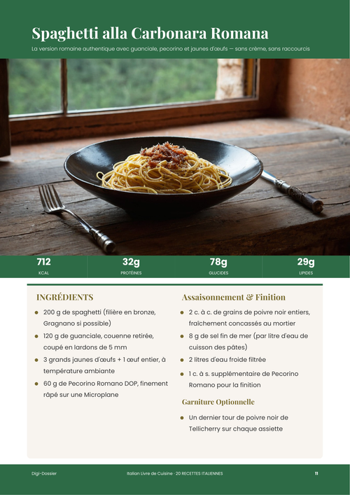 Exemple de page de recette &mdash; Spaghetti alla Carbonara Romana (recette romaine authentique)