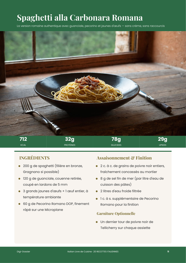Exemple de page de recette &mdash; Livre de Cuisine Italienne