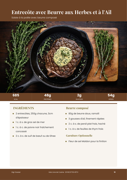 Exemple de page de recette &mdash; Entrecôte avec Beurre aux Herbes et à l'Ail (Recette Kéto à la Poêle)