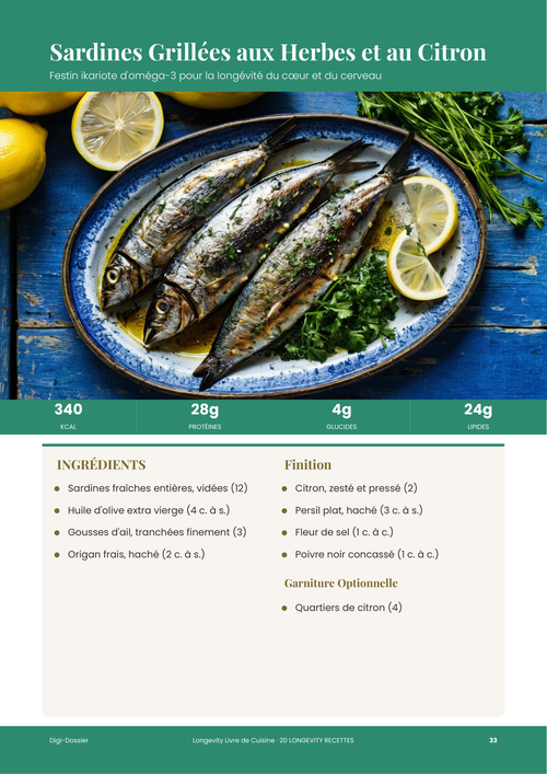 Exemple de page de recette &mdash; Sardines Grillées aux Herbes et au Citron (Festin Ikariote d'Oméga-3)