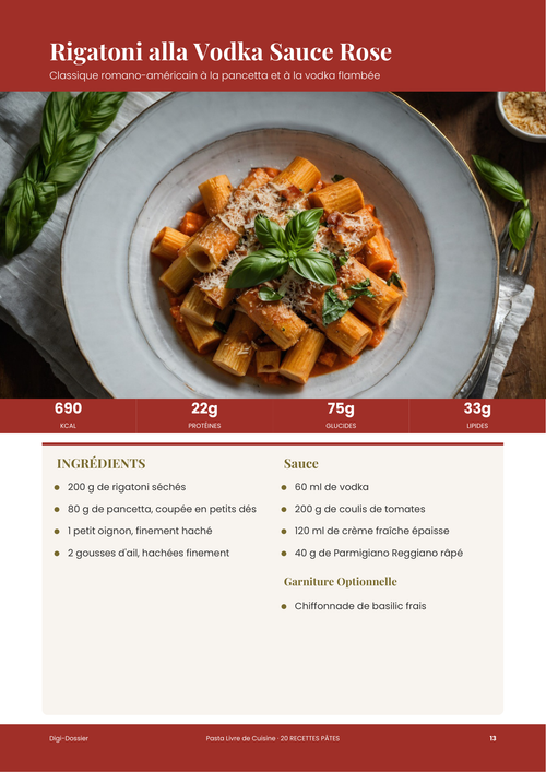 Exemple de page de recette &mdash; Rigatoni alla Vodka (sauce rose romano-américaine)