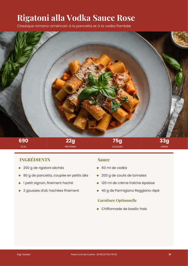 Exemple de page de recette &mdash; Livre de Recettes de Pâtes