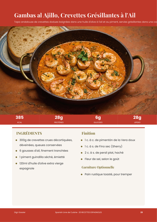 Exemple de page de recette &mdash; Gambas al Ajillo (Crevettes grésillantes à l'ail)