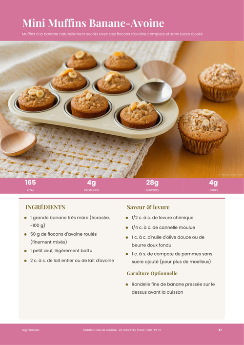 Exemple de page de recette &mdash; Mini Muffins Banane-Avoine (Goûter sans Sucre pour Tout-Petit)