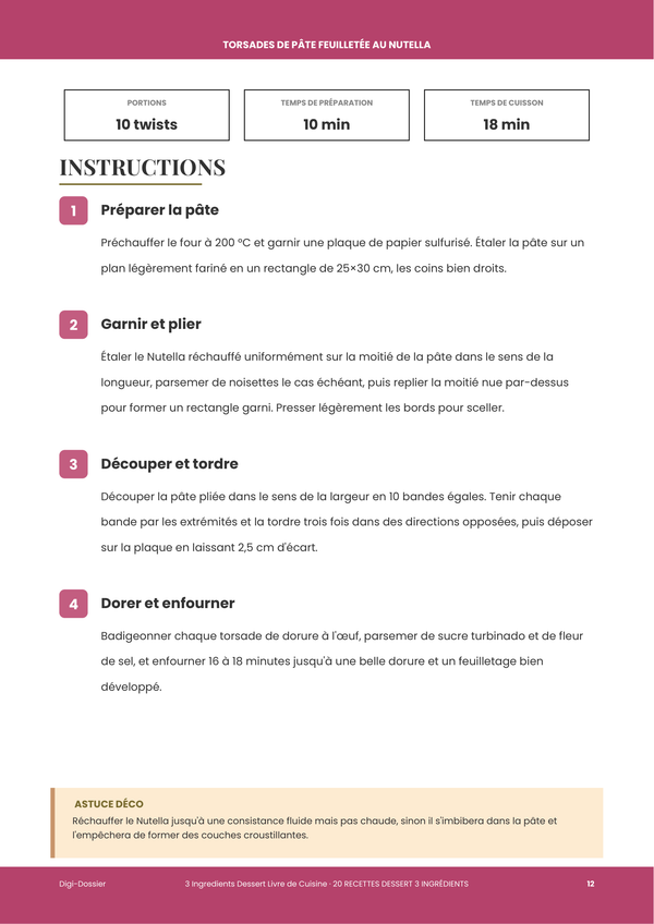 Exemple de page d'instructions &mdash; Dessert 3 Ingrédients