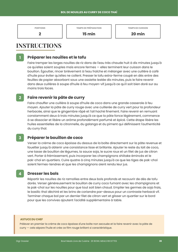 Exemple de page d'instructions &mdash; Livre de Cuisine des Bowls