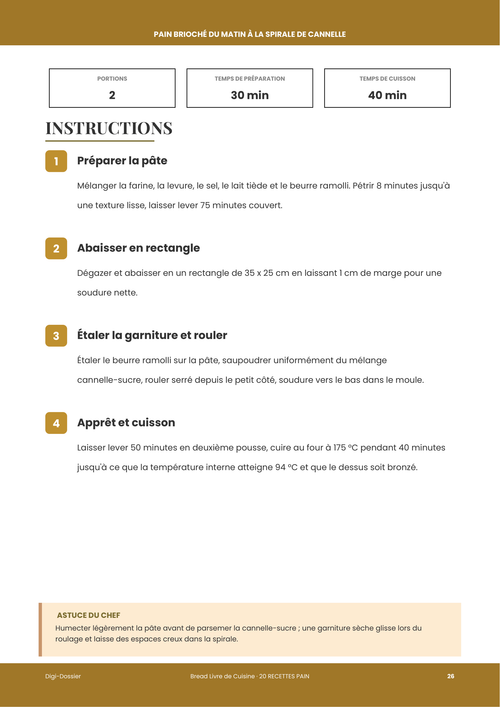 Exemple de page d'instructions &mdash; Pain Brioché du Matin à la Spirale de Cannelle (Pain de Mie Moelleux)