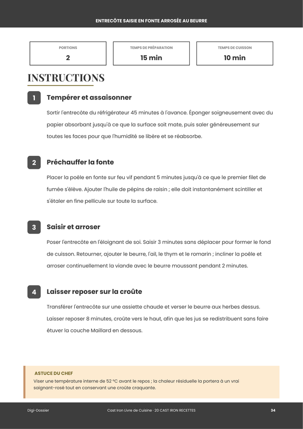 Exemple de page d'instructions &mdash; Livre de recettes en fonte
