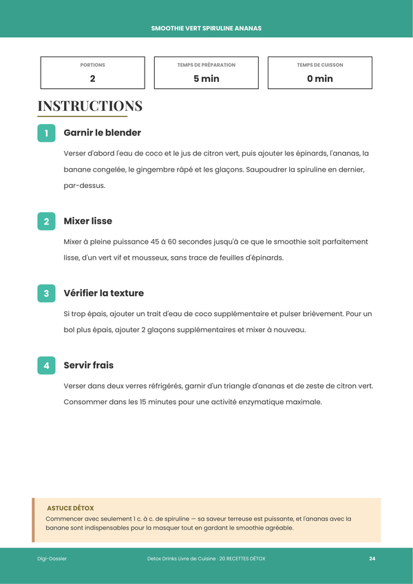 Exemple de page d'instructions &mdash; Boissons Détox