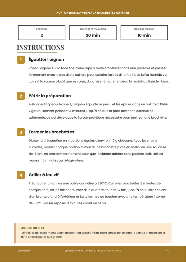 Exemple de page d'instructions &mdash; Livre de Cuisine Égyptienne