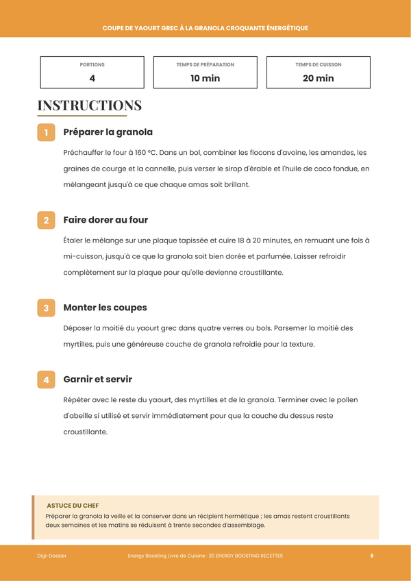 Exemple de page d'instructions &mdash; Livre de Cuisine Énergisant