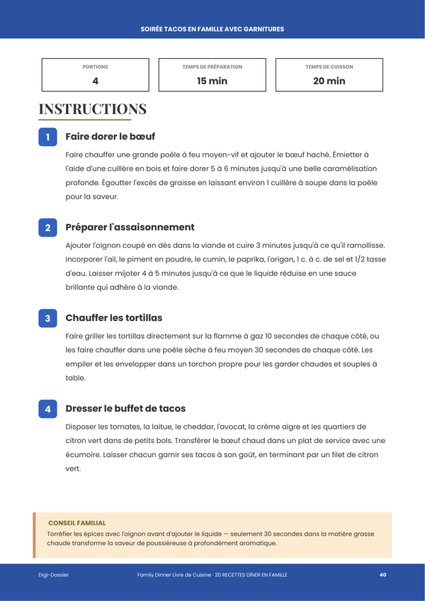 Exemple de page d'instructions &mdash; Dîner en Famille