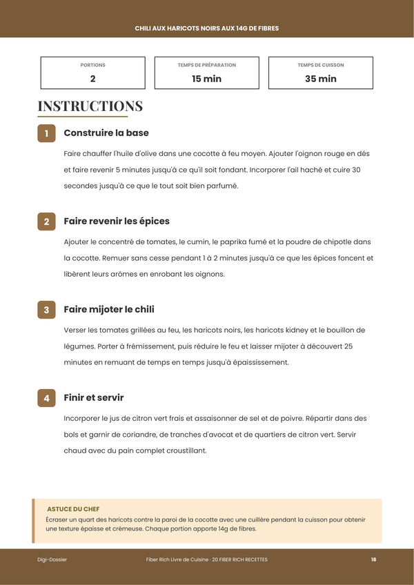 Exemple de page d'instructions &mdash; Livre de Recettes Riche en Fibres