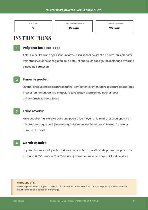 Exemple de page d'instructions &mdash; Livre de Cuisine Sans Gluten
