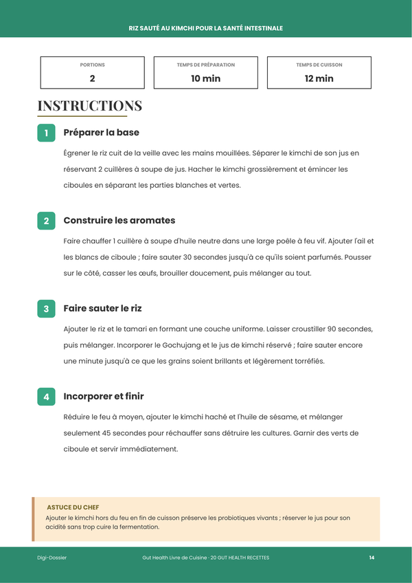 Exemple de page d'instructions &mdash; Livre de Cuisine pour la Santé Intestinale