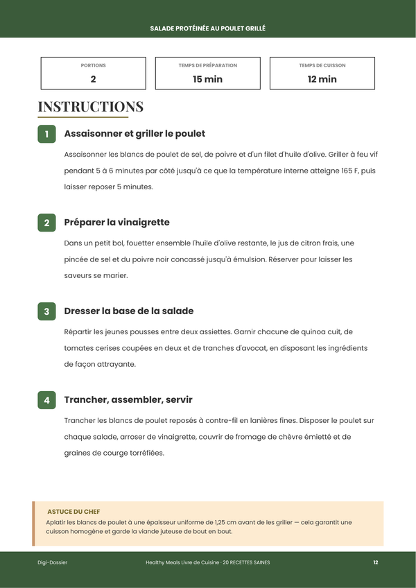 Exemple de page d'instructions &mdash; Repas Sains
