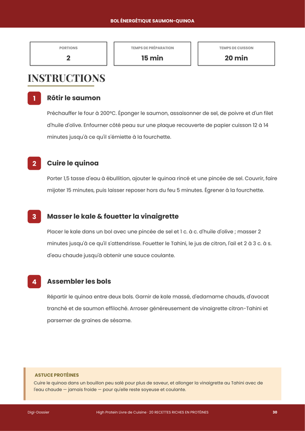 Exemple de page d'instructions &mdash; Riche en Protéines