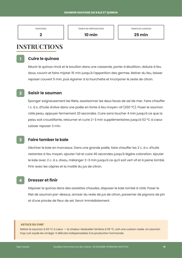 Exemple de page d'instructions &mdash; Livre de Cuisine Équilibre Hormonal