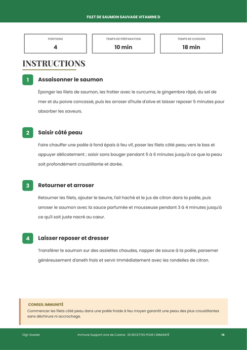 Exemple de page d'instructions &mdash; Filet de Saumon Sauvage Vitamine D (Croûte Curcuma-Gingembre)