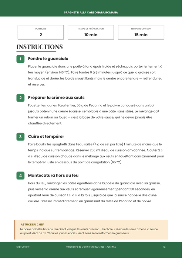 Exemple de page d'instructions &mdash; Livre de Cuisine Italienne