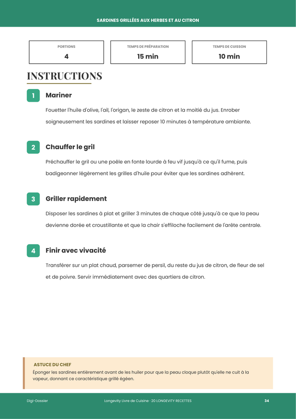 Exemple de page d'instructions &mdash; Livre de recettes longévité