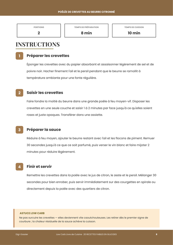Exemple de page d'instructions &mdash; Low Carb