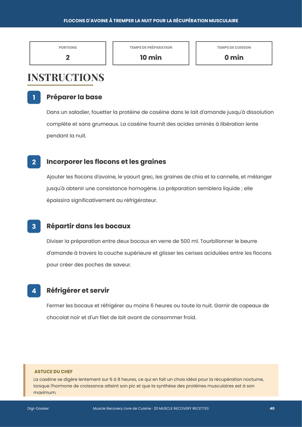 Exemple de page d'instructions &mdash; Livre de Recettes Récupération Musculaire