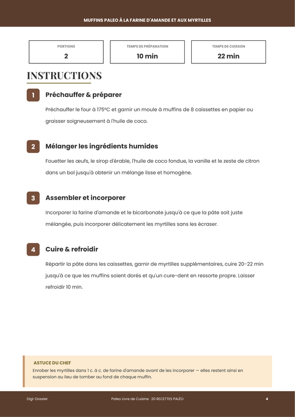 Exemple de page d'instructions &mdash; Livre de Recettes Paléo