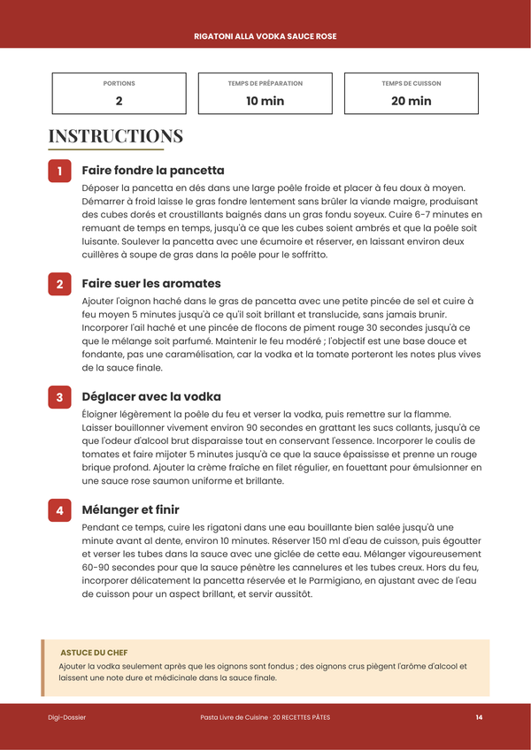 Exemple de page d'instructions &mdash; Livre de Recettes de Pâtes