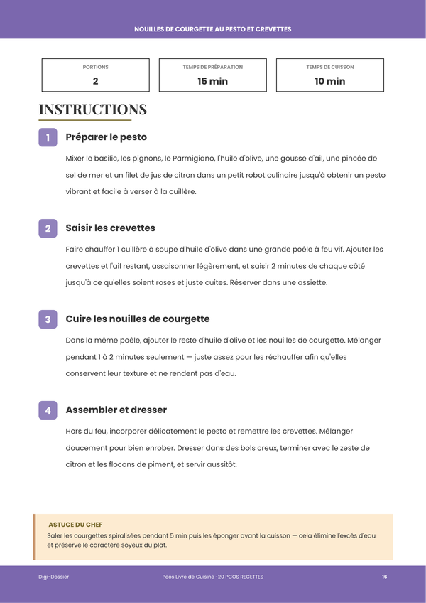Exemple de page d'instructions &mdash; Livre de Recettes SOPK