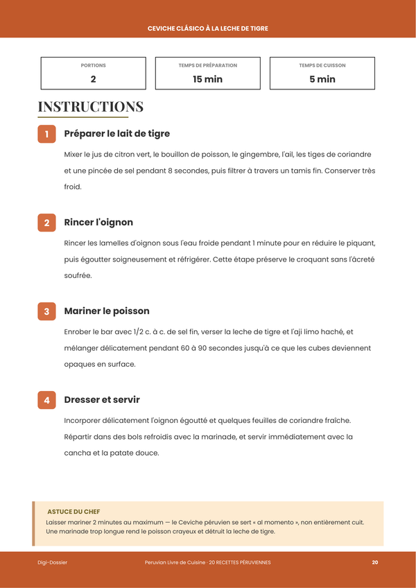 Exemple de page d'instructions &mdash; Livre de Recettes Péruvien