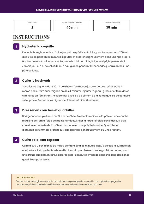 Exemple de page d'instructions &mdash; Livre de Cuisine du Ramadan