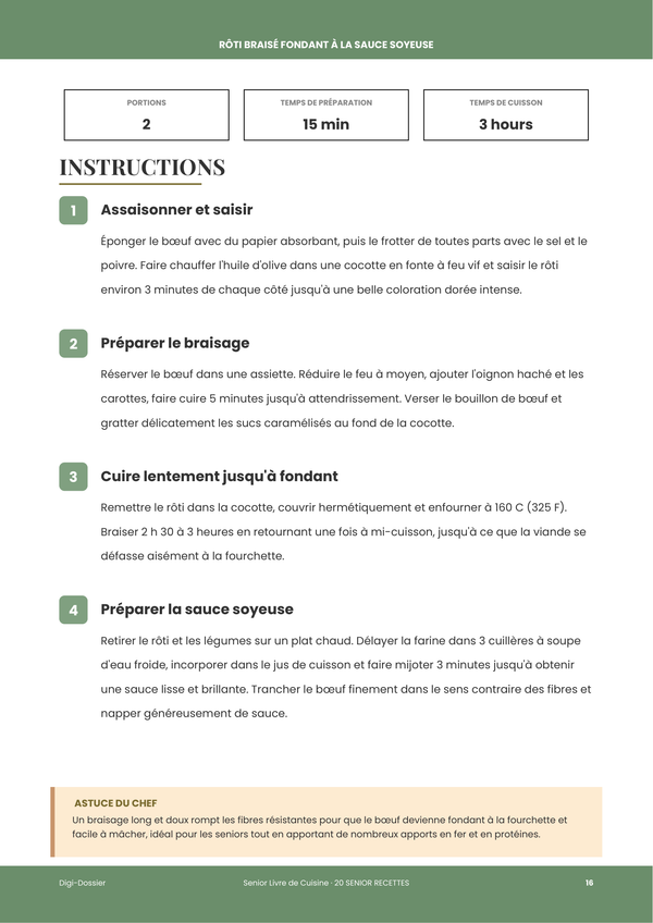 Exemple de page d'instructions &mdash; Livre de recettes seniors