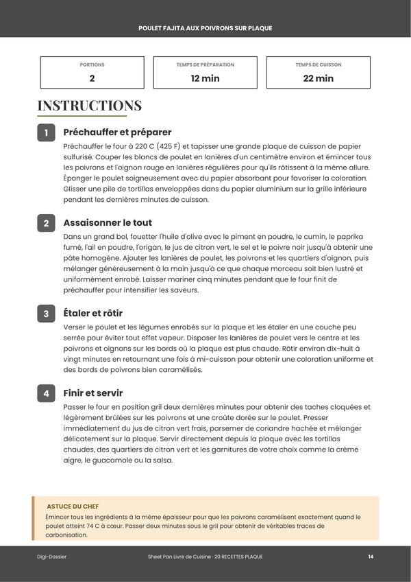 Exemple de page d'instructions &mdash; Livre de recettes plaque de cuisson