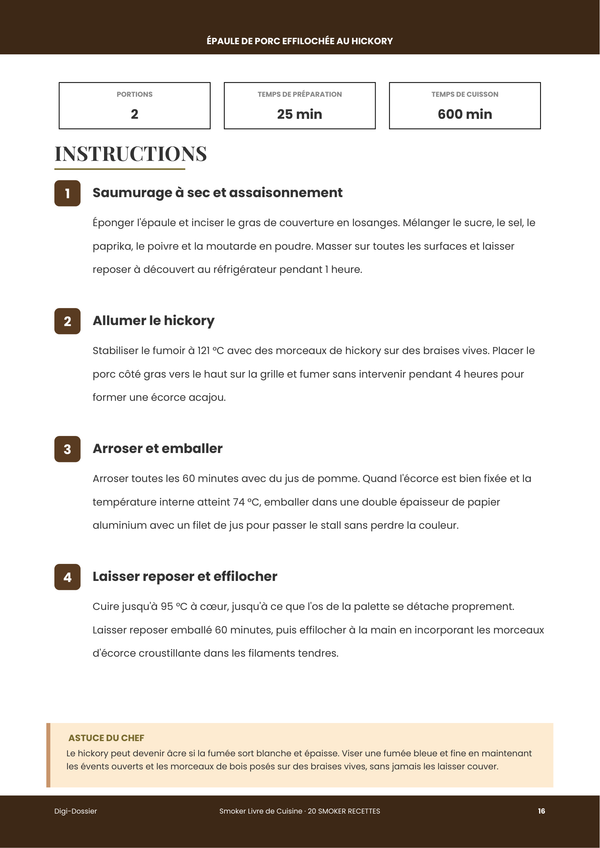 Exemple de page d'instructions &mdash; Livre de Cuisine au Fumoir