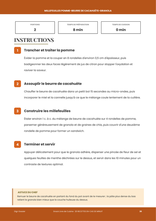 Exemple de page d'instructions &mdash; Livre de Cuisine des Encas