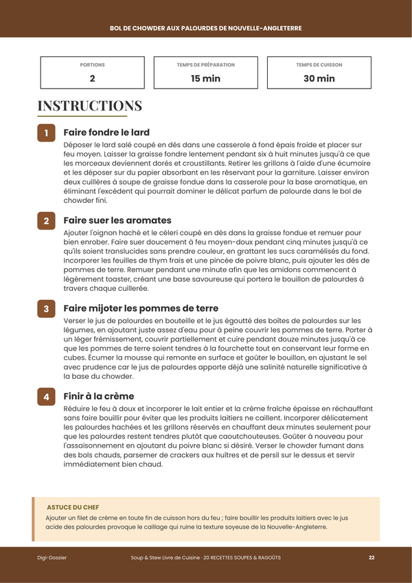 Exemple de page d'instructions &mdash; Livre de Cuisine des Soupes et Ragoûts