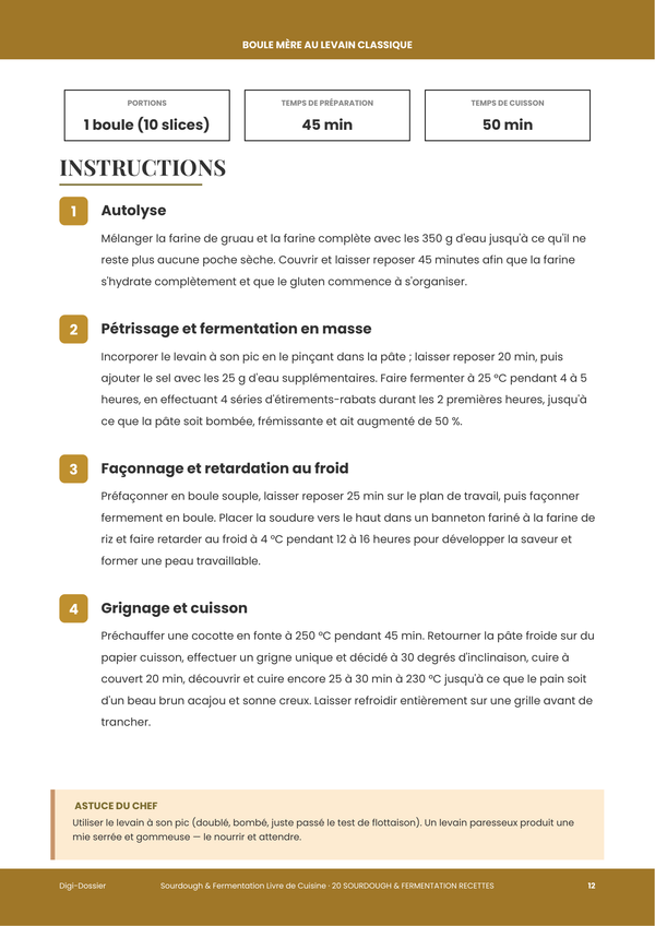 Exemple de page d'instructions &mdash; Livre de Cuisine du Levain et de la Fermentation