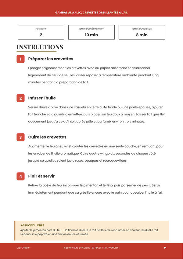Exemple de page d'instructions &mdash; Livre de cuisine espagnole