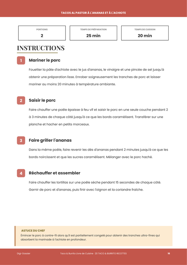 Exemple de page d'instructions &mdash; Livre de recettes Tacos & Burritos