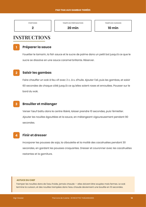 Exemple de page d'instructions &mdash; Livre de recettes Thaïlandaises