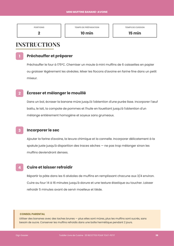 Exemple de page d'instructions &mdash; Livre de recettes pour Tout-Petits